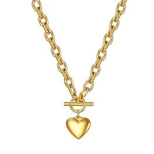 18K Gold Plated Stainless Steel "Heart" Necklace Chunky Women's Jewelry
